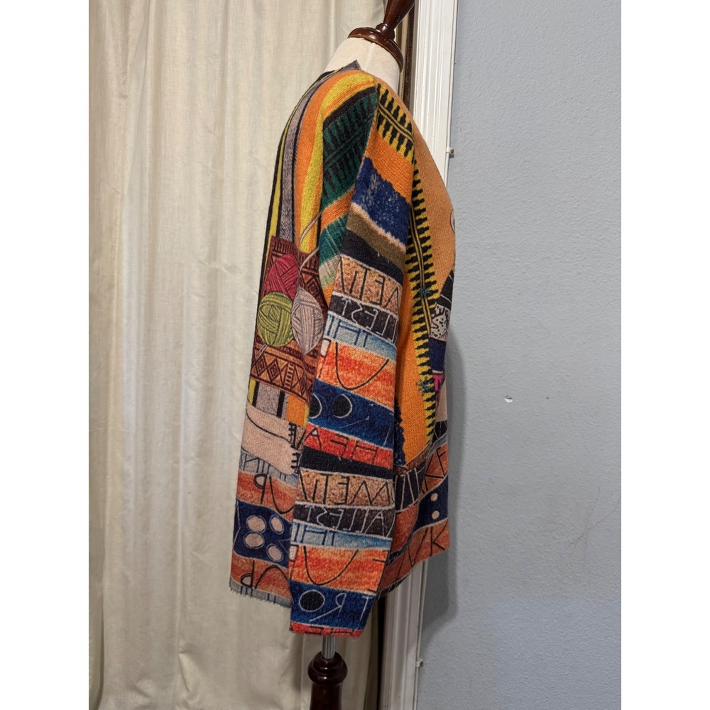 Women Wool Cotton Sweater L Oversized Polar Bear Knitting Graphic Novelty Orange - Picture 4 of 12